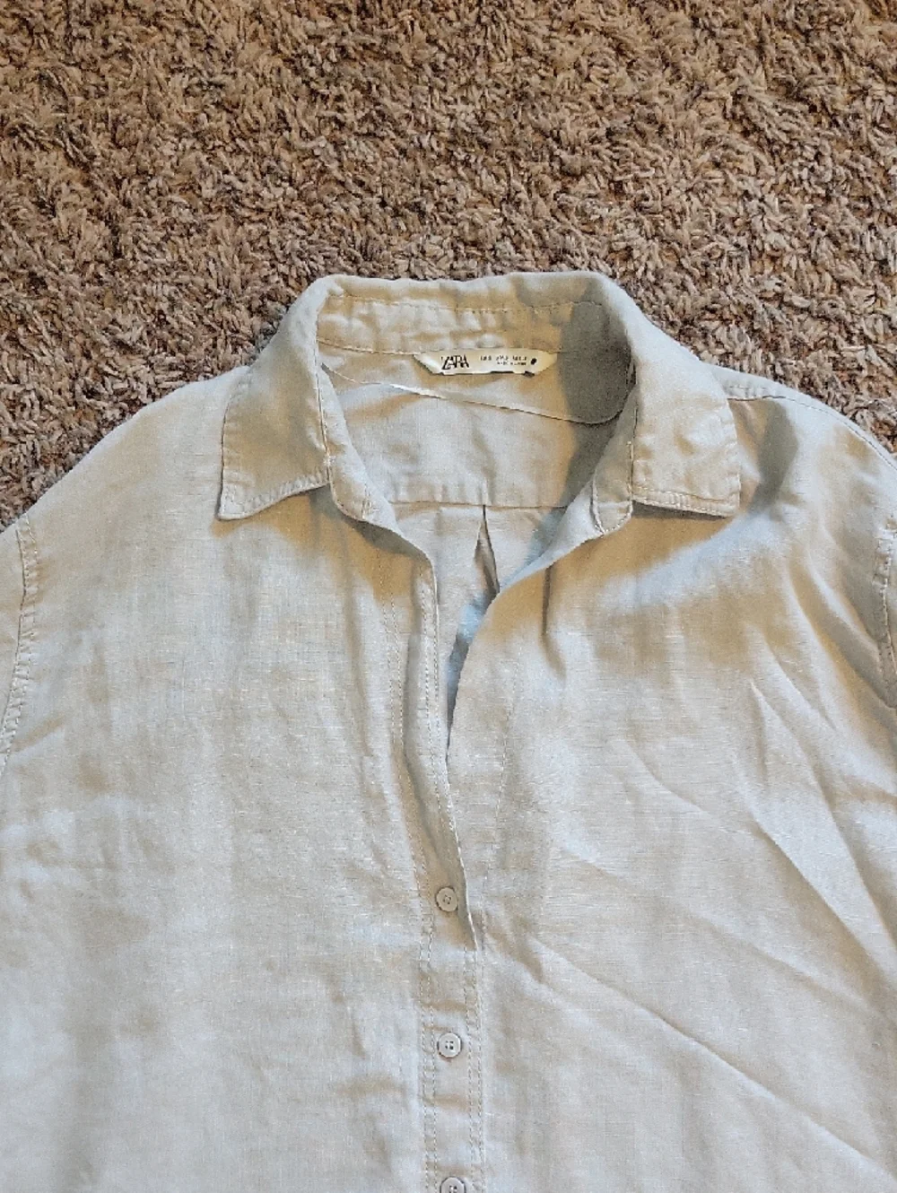 Zara Tan Linen Button-Down Shirt - Picture 3 of 5